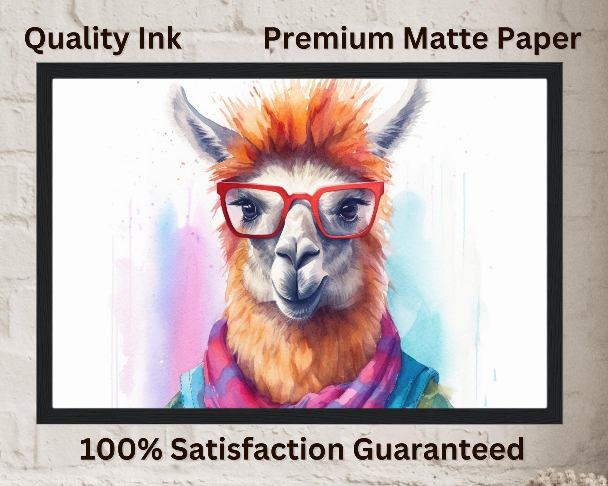 Watercolor Llama with Glasses Funny Print - Colorful Animal Wall Art Painting Poster, Farmer Gift, Alpaca Farm Decor - CanvasityCrafts - Free Shipping