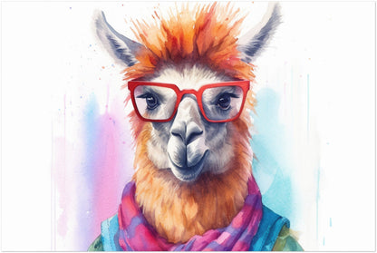 Watercolor Llama with Glasses Funny Print - Colorful Animal Wall Art Painting Poster, Farmer Gift, Alpaca Farm Decor - CanvasityCrafts - Free Shipping