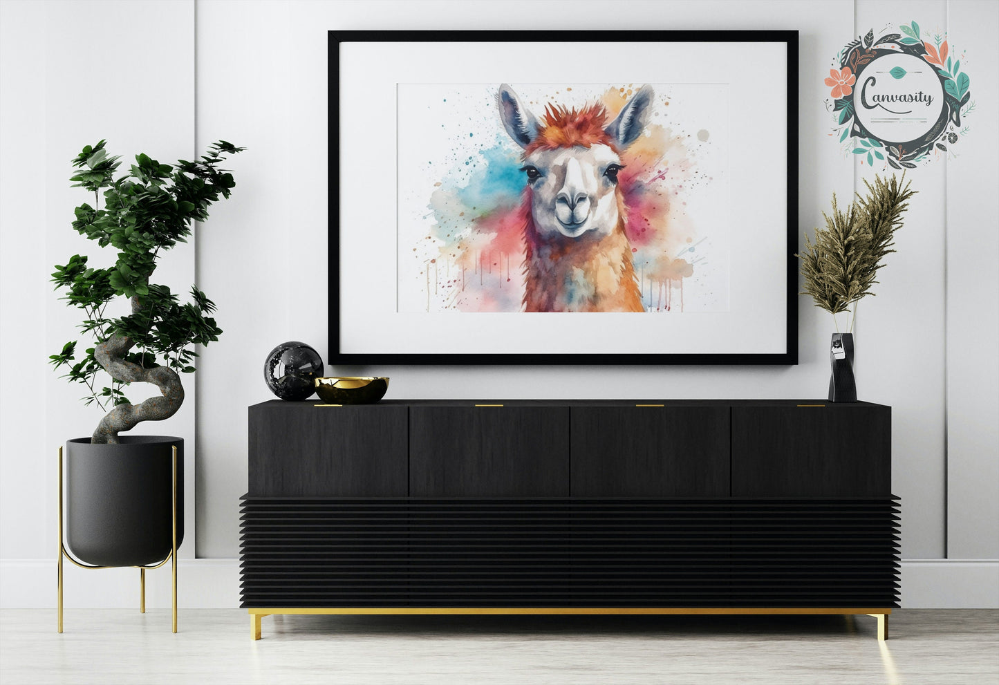 Pretty Watercolor Llama Print - Colorful Animal Wall Art Painting Poster, Farmer Gift, Alpaca Funny Farm Decor - CanvasityCrafts - Free Shipping