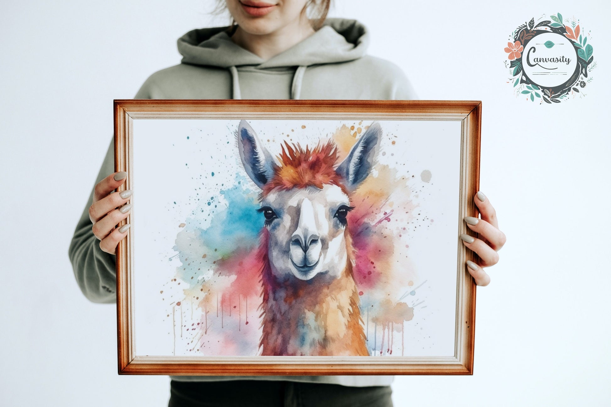 Pretty Watercolor Llama Print - Colorful Animal Wall Art Painting Poster, Farmer Gift, Alpaca Funny Farm Decor - CanvasityCrafts - Free Shipping