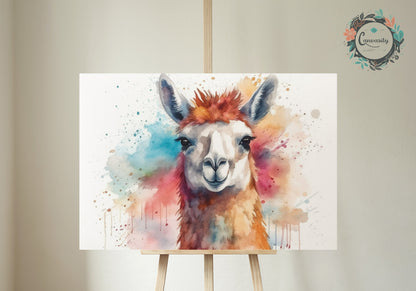 Pretty Watercolor Llama Print - Colorful Animal Wall Art Painting Poster, Farmer Gift, Alpaca Funny Farm Decor - CanvasityCrafts - Free Shipping