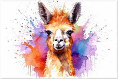 Watercolor Happy Llama Print - Colorful Animal Wall Art Painting Poster, Farmer Gift, Alpaca Funny Farm Decor - CanvasityCrafts - Free Shipping