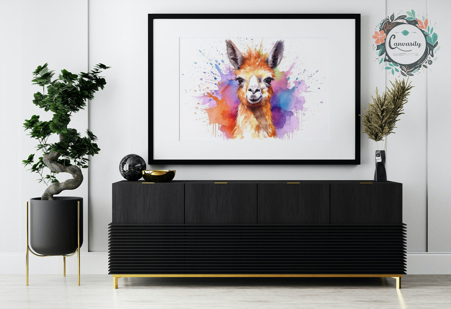 Watercolor Happy Llama Print - Colorful Animal Wall Art Painting Poster, Farmer Gift, Alpaca Funny Farm Decor - CanvasityCrafts - Free Shipping