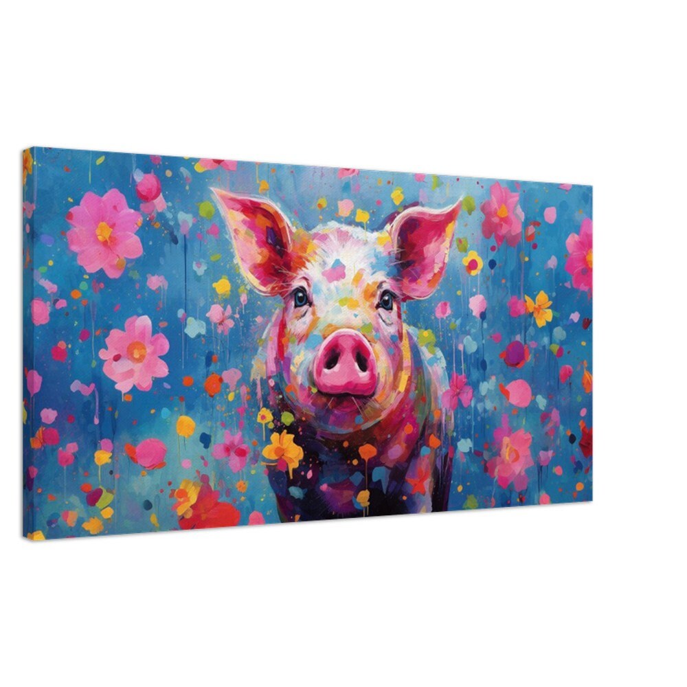 Colorful Pig Canvas Gallery Wrapped Wall Art - Square / Landscape Print Picture for Farmers, Farm Home Office, Living Room Decor, Dad, Mom - CanvasityCrafts - Free Shipping