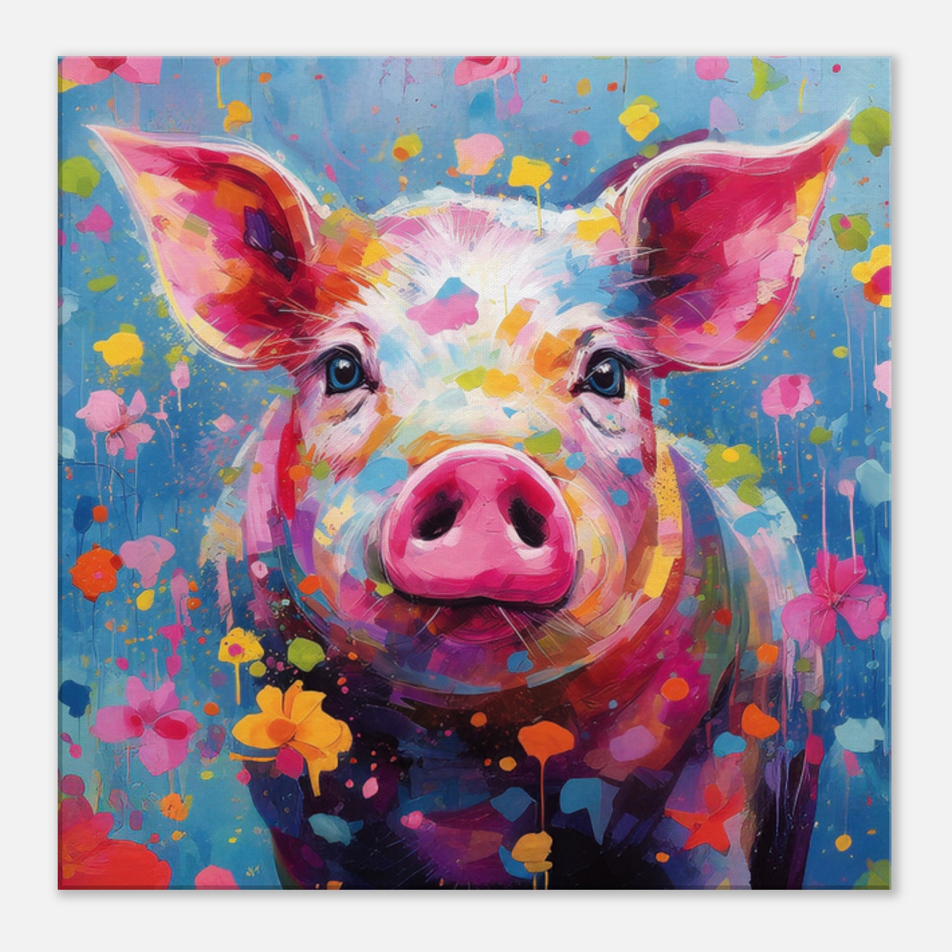 Colorful Pig Canvas Gallery Wrapped Wall Art - Square / Landscape Print Picture for Farmers, Farm Home Office, Living Room Decor, Dad, Mom - CanvasityCrafts - Free Shipping