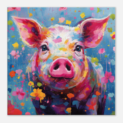 Colorful Pig Canvas Gallery Wrapped Wall Art - Square / Landscape Print Picture for Farmers, Farm Home Office, Living Room Decor, Dad, Mom - CanvasityCrafts - Free Shipping