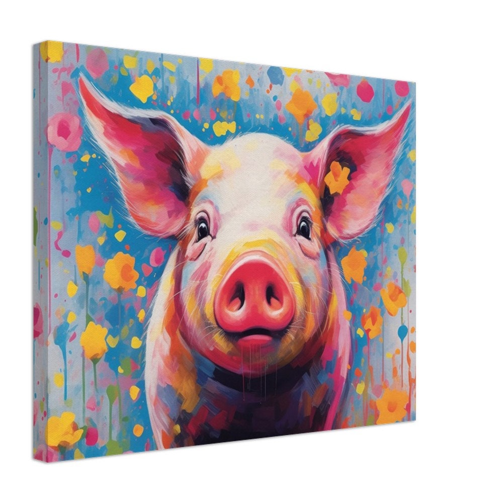 Colorful Pig Canvas Gallery Wrapped Wall Art Print Picture for Farmers, Farm Home Office Painting, Living Room Decor, Dad, Mom, Panoramic - CanvasityCrafts - Free Shipping