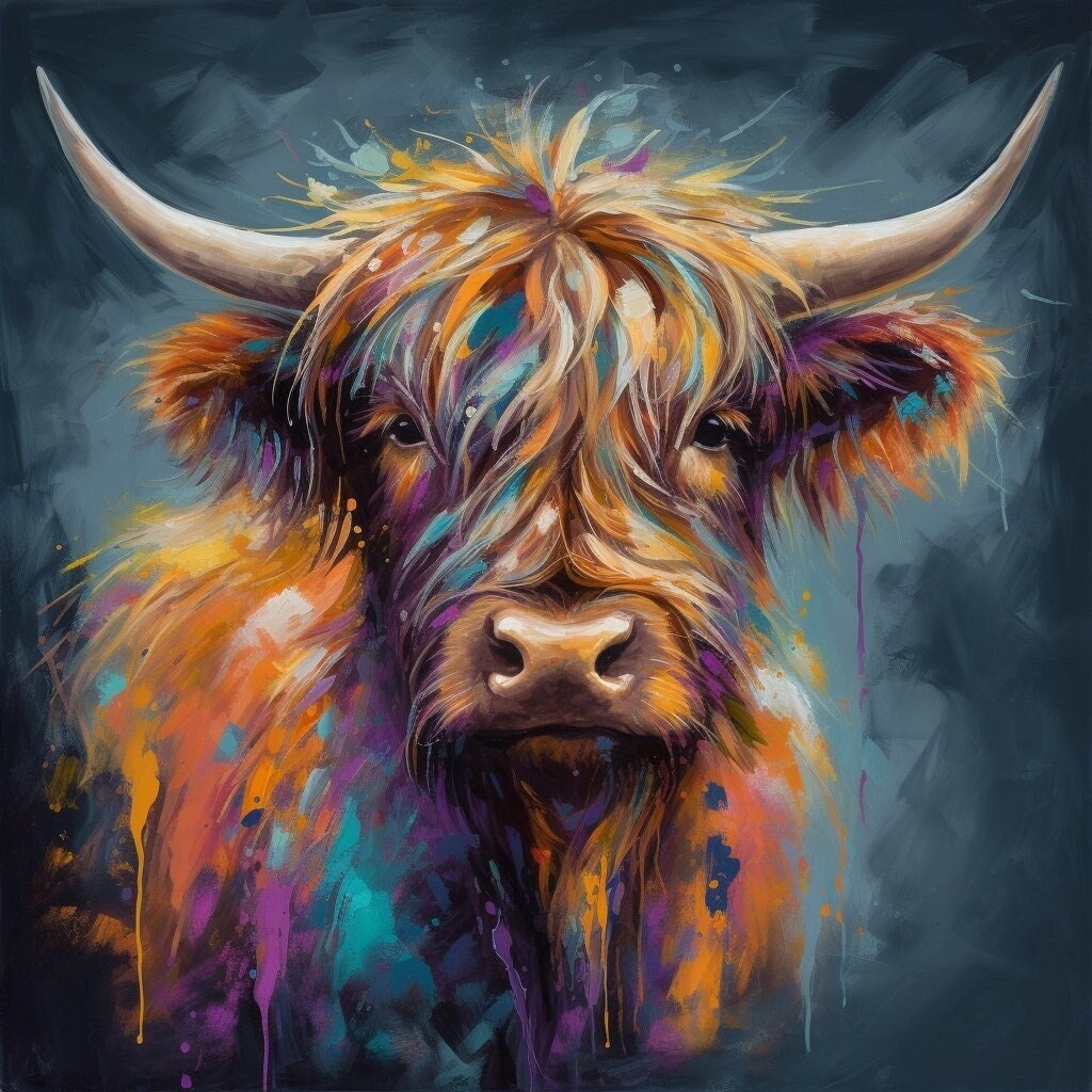 Highland Cow Portrait - Canvas Print, Pine Wooden Frame or Unframed Matte Paper Options - CanvasityCrafts - Free Shipping