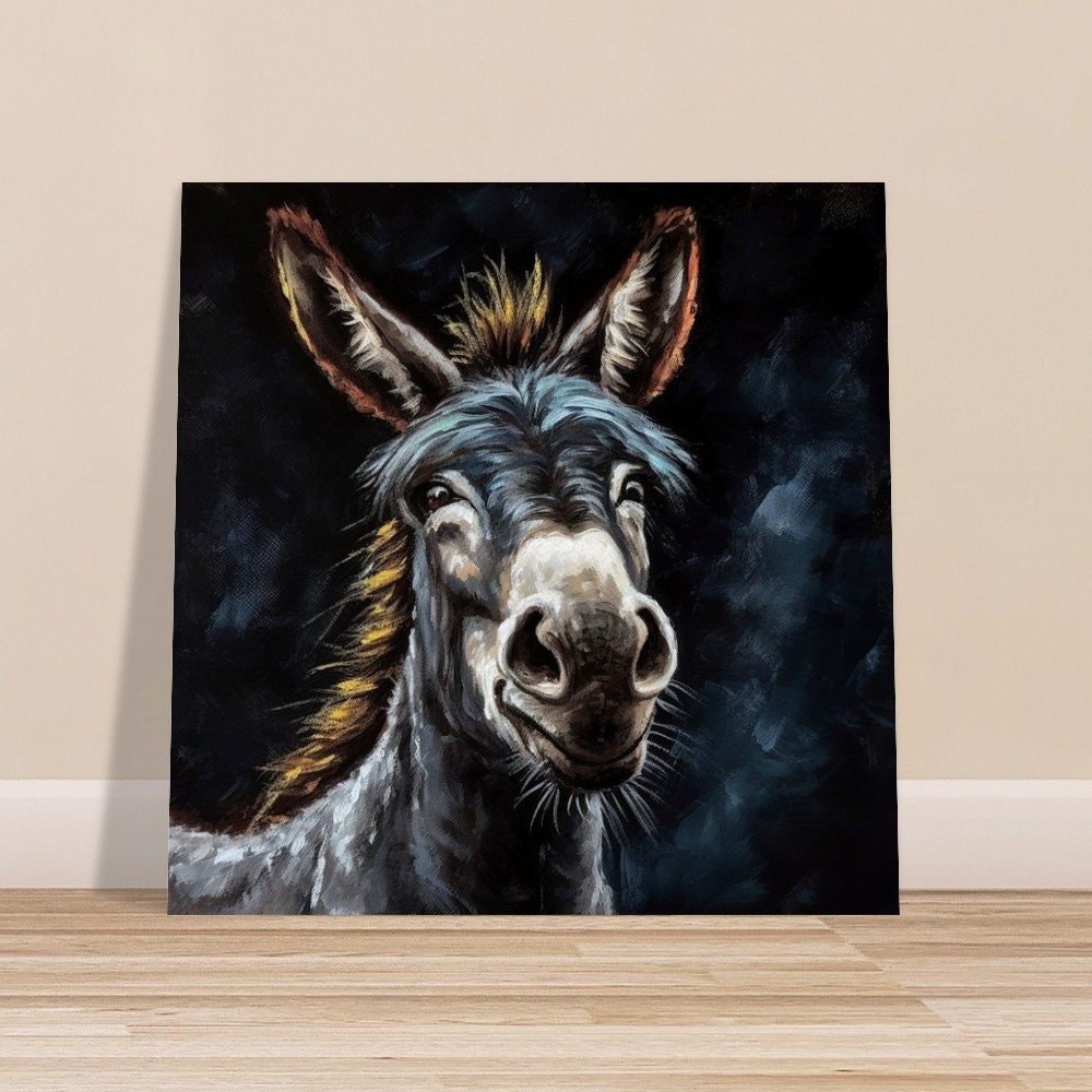 Happy Donkey! Unframed Print Oil Painting Style - Wildlife Animal Wall Art, Farm Animal, Farmer Gift - CanvasityCrafts - Free Shipping