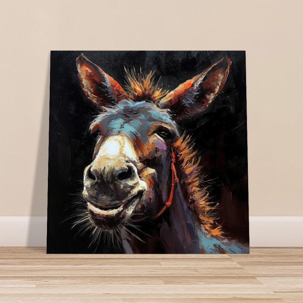 Happy Donkey! Unframed Print Oil Painting Style - Wildlife Animal Wall Art, Farm Animal, Farmer Gift - CanvasityCrafts - Free Shipping