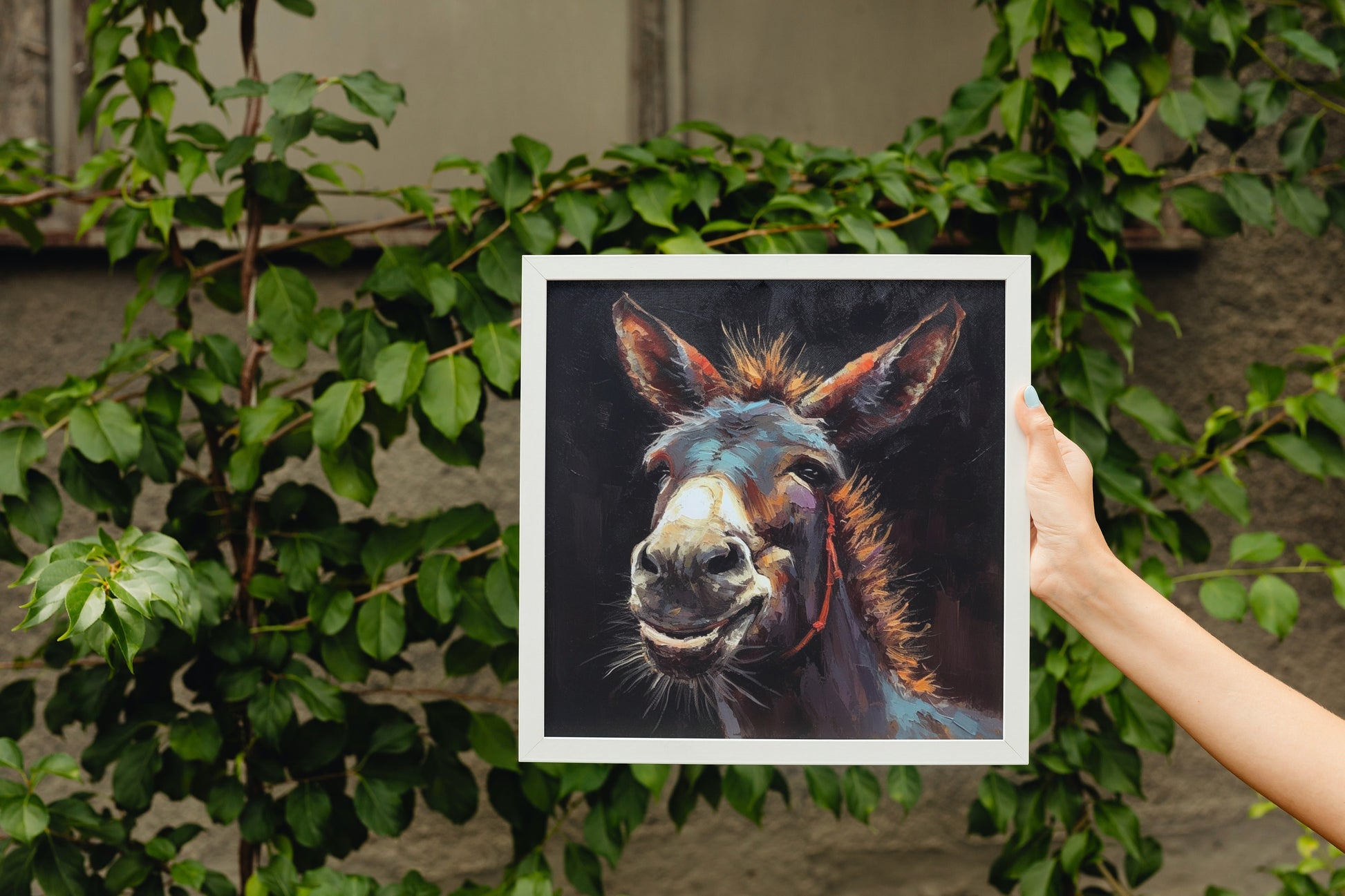 Happy Donkey! Unframed Print Oil Painting Style - Wildlife Animal Wall Art, Farm Animal, Farmer Gift - CanvasityCrafts - Free Shipping