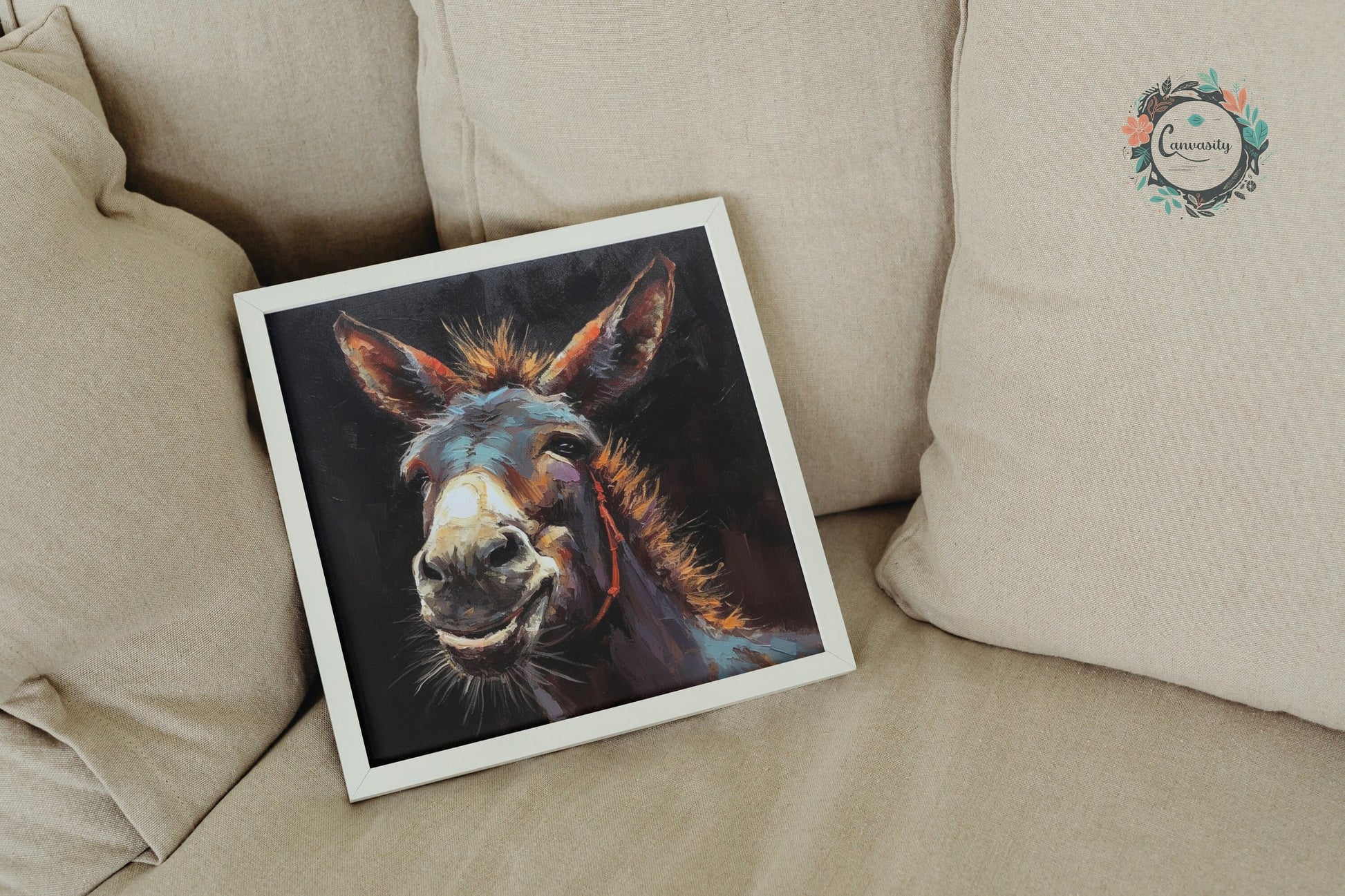 Happy Donkey! Unframed Print Oil Painting Style - Wildlife Animal Wall Art, Farm Animal, Farmer Gift - CanvasityCrafts - Free Shipping