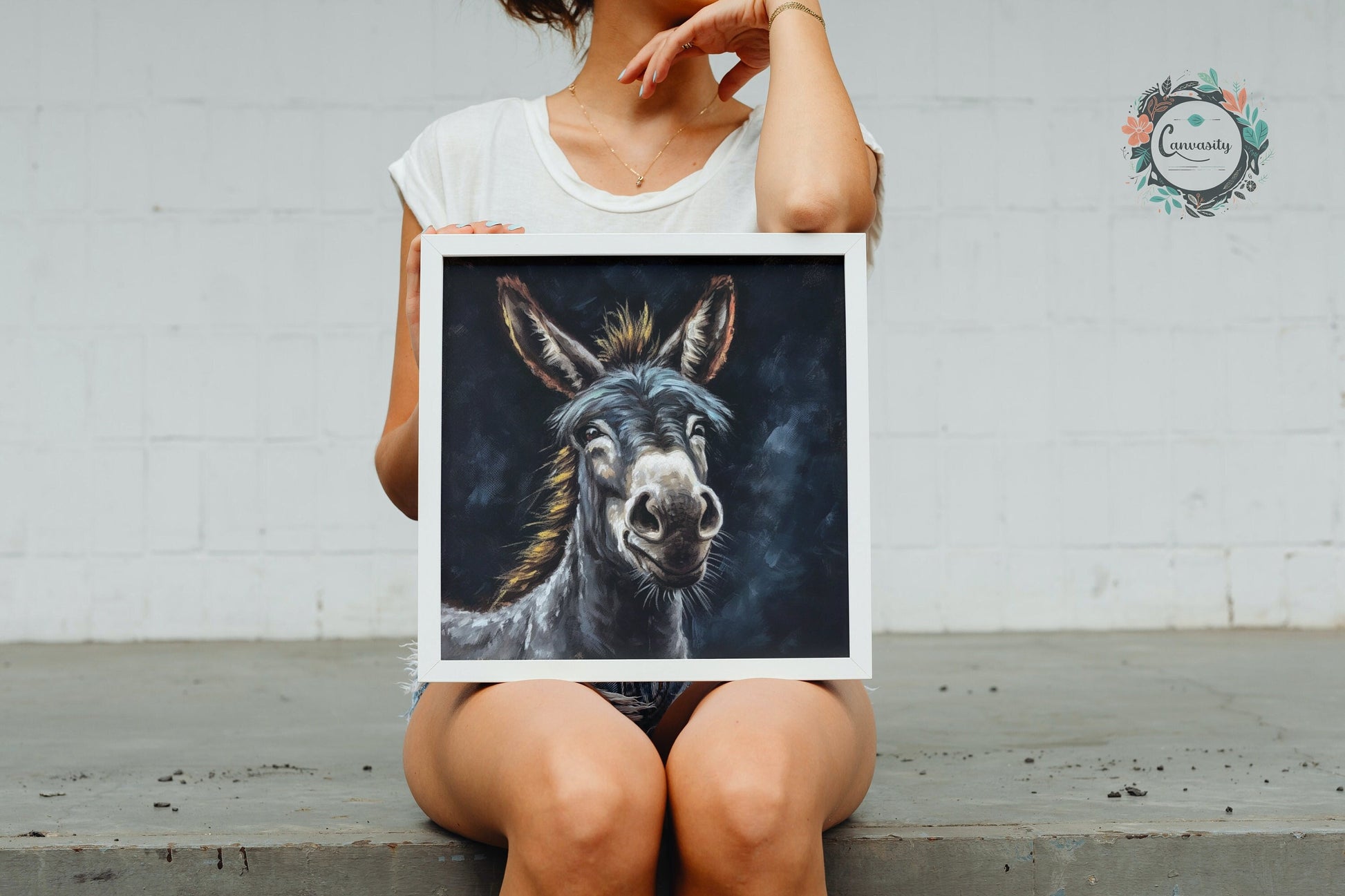 Happy Donkey! Unframed Print Oil Painting Style - Wildlife Animal Wall Art, Farm Animal, Farmer Gift - CanvasityCrafts - Free Shipping