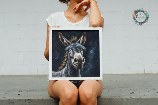 Happy Donkey! Unframed Print Oil Painting Style - Wildlife Animal Wall Art, Farm Animal, Farmer Gift - CanvasityCrafts - Free Shipping