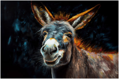 Happy Donkey! Unframed Print Oil Painting Style - Wildlife Animal Wall Art, Farm Animal, Farmer Gift - CanvasityCrafts - Free Shipping