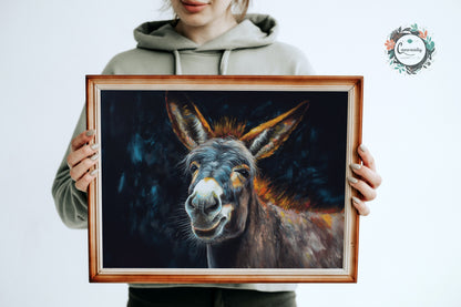 Happy Donkey! Unframed Print Oil Painting Style - Wildlife Animal Wall Art, Farm Animal, Farmer Gift - CanvasityCrafts - Free Shipping