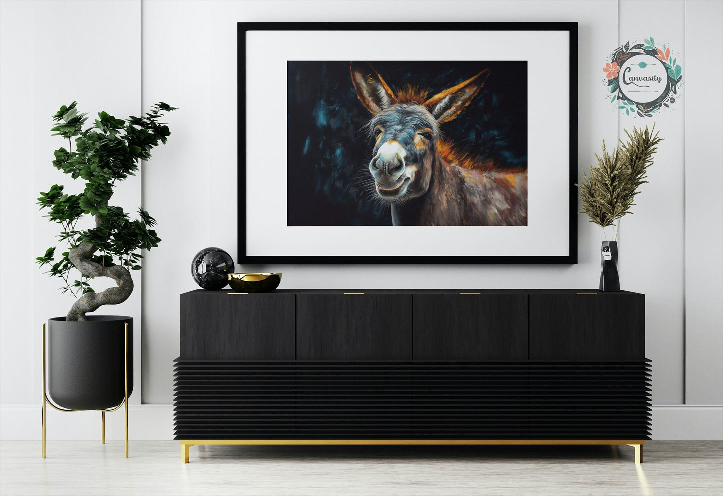 Happy Donkey! Unframed Print Oil Painting Style - Wildlife Animal Wall Art, Farm Animal, Farmer Gift - CanvasityCrafts - Free Shipping