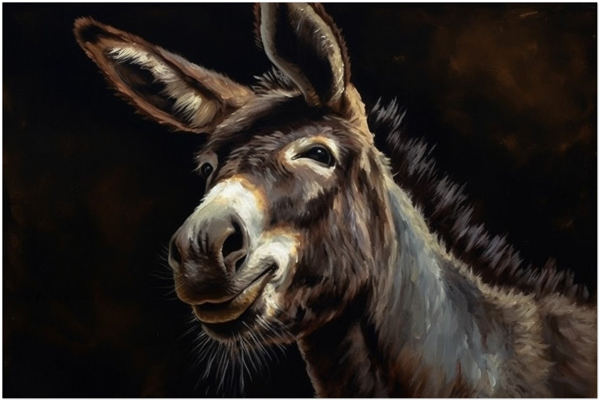 Happy Donkey! Unframed Print Oil Painting Style - Wildlife Animal Wall Art, Farm Animal, Farmer Gift - CanvasityCrafts - Free Shipping