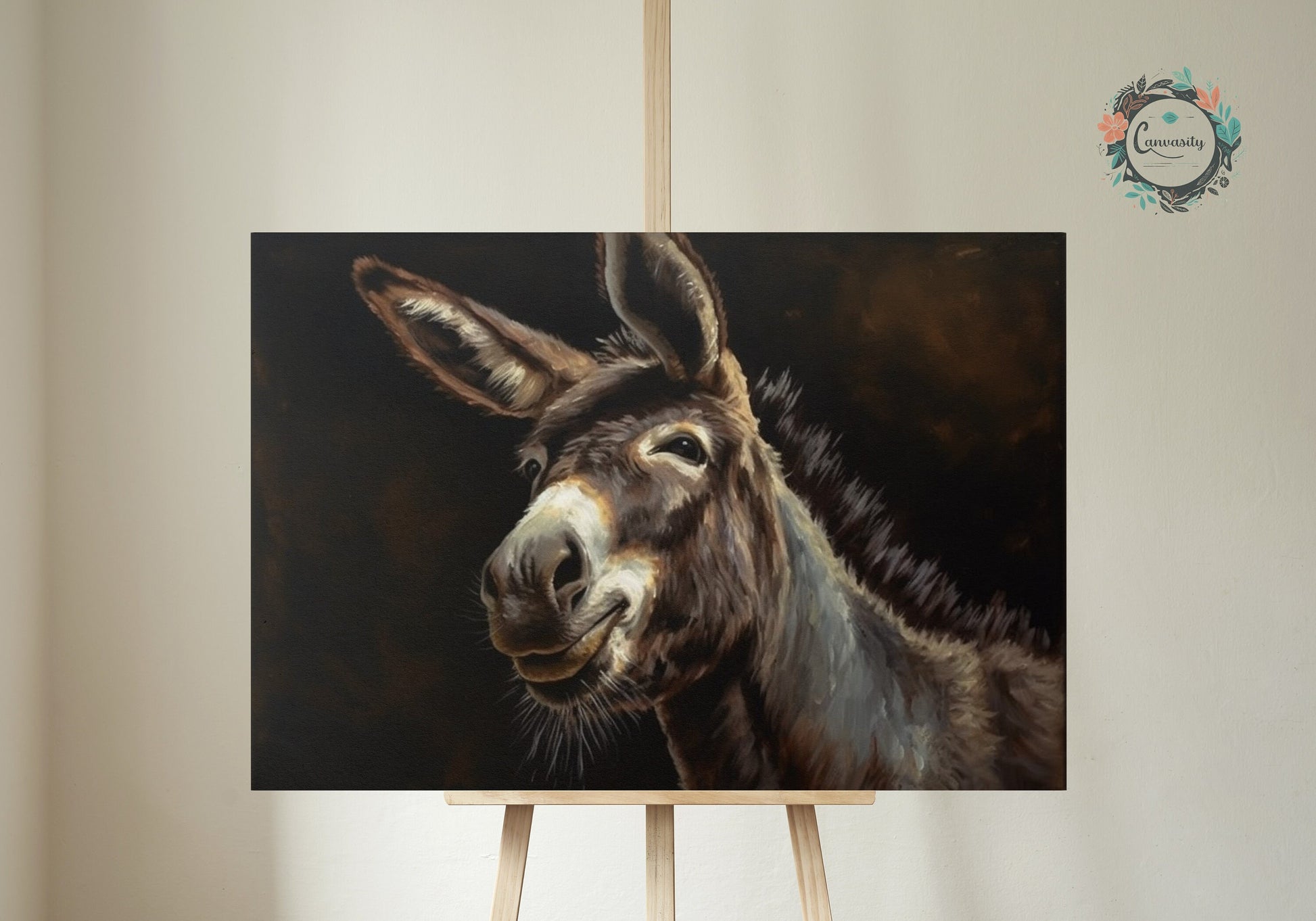 Happy Donkey! Unframed Print Oil Painting Style - Wildlife Animal Wall Art, Farm Animal, Farmer Gift - CanvasityCrafts - Free Shipping