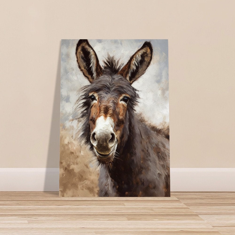 Shaggy Happy Donkey Abstract Premium Print - Unframed Oil Painting Style - Wildlife Animal Wall Art, Farm Animal, Farmer Gift - CanvasityCrafts - Free Shipping