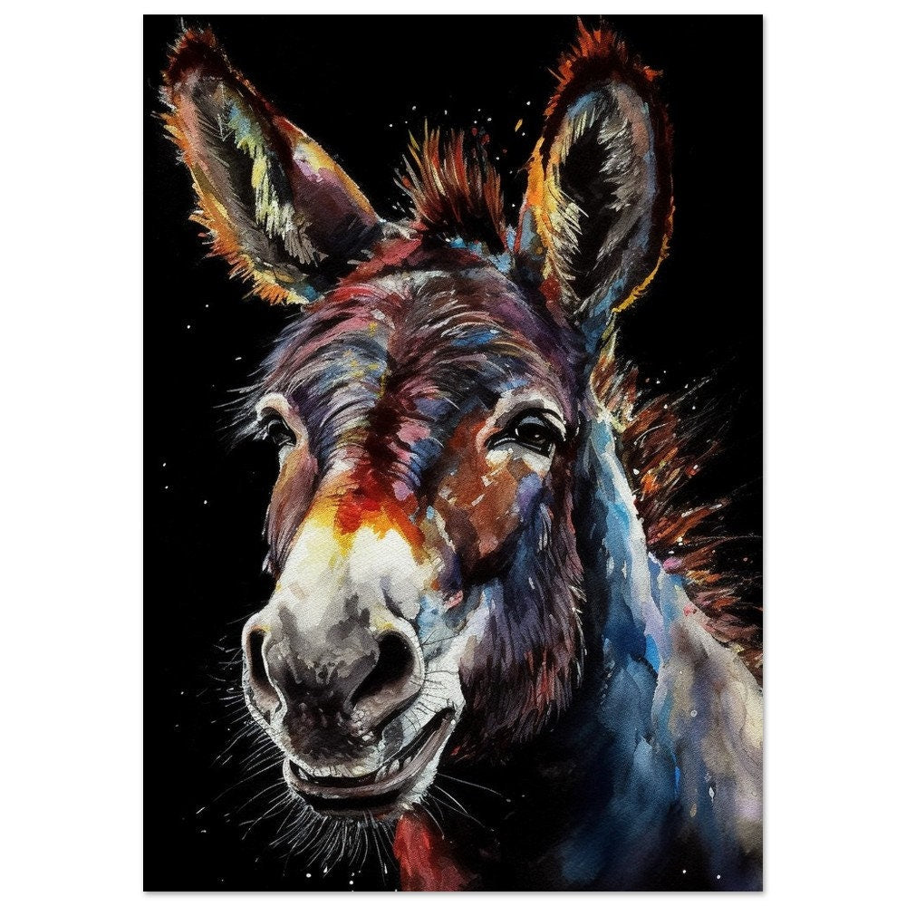 Happy Donkey Beautiful Premium Print - Unframed Oil Painting Style - Wildlife Animal Wall Art, Farm Animal, Farmer Gift - CanvasityCrafts - Free Shipping