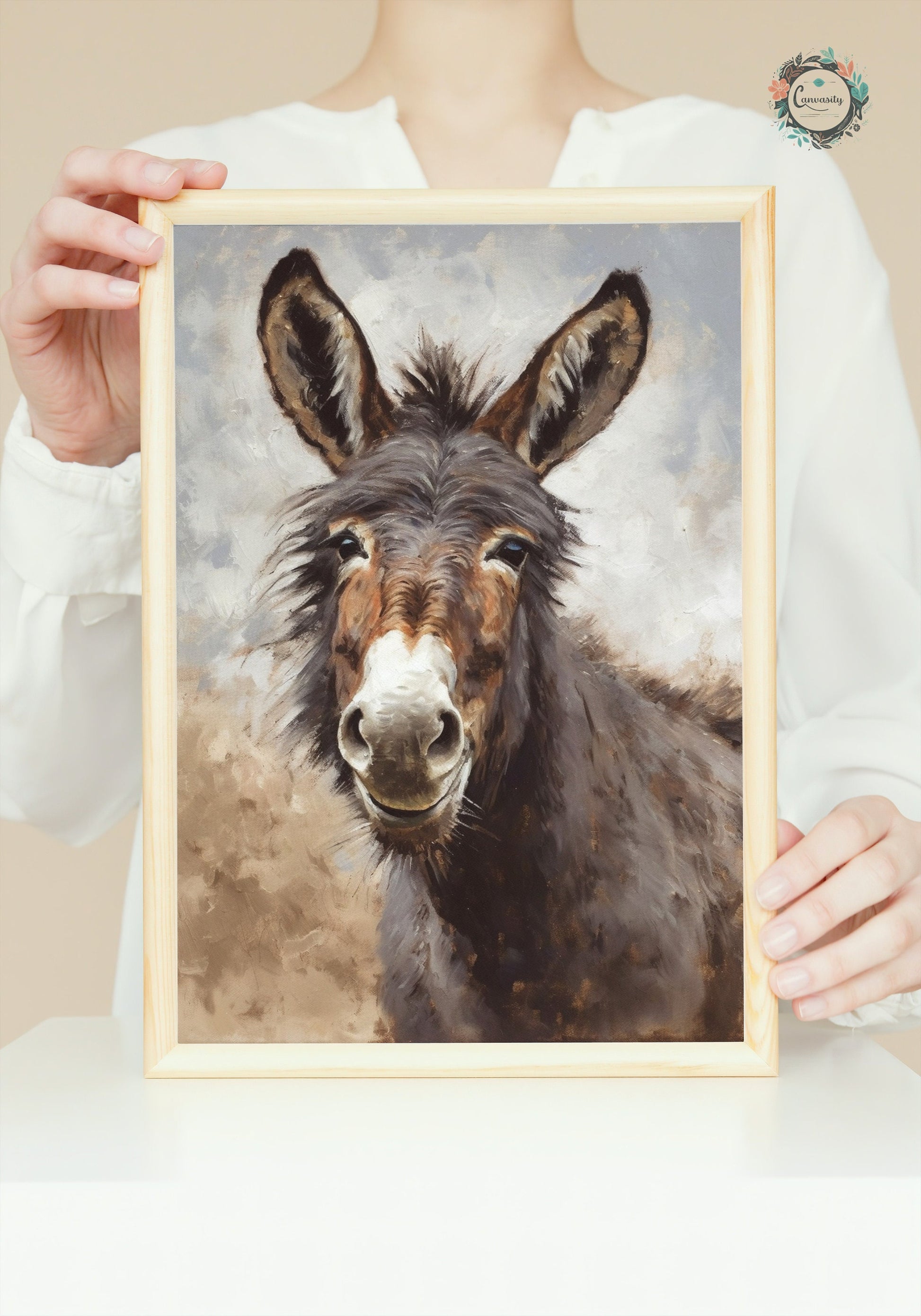 Shaggy Happy Donkey Abstract Premium Print - Unframed Oil Painting Style - Wildlife Animal Wall Art, Farm Animal, Farmer Gift - CanvasityCrafts - Free Shipping