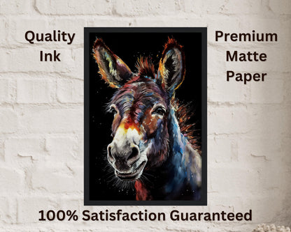 Happy Donkey Beautiful Premium Print - Unframed Oil Painting Style - Wildlife Animal Wall Art, Farm Animal, Farmer Gift - CanvasityCrafts - Free Shipping