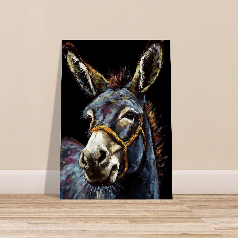 Happy Donkey Beautiful Premium Print - Unframed Pallet Knife Style Poster - Wildlife Animal Wall Art, Farm Animal, Farmer Gift - CanvasityCrafts - Free Shipping