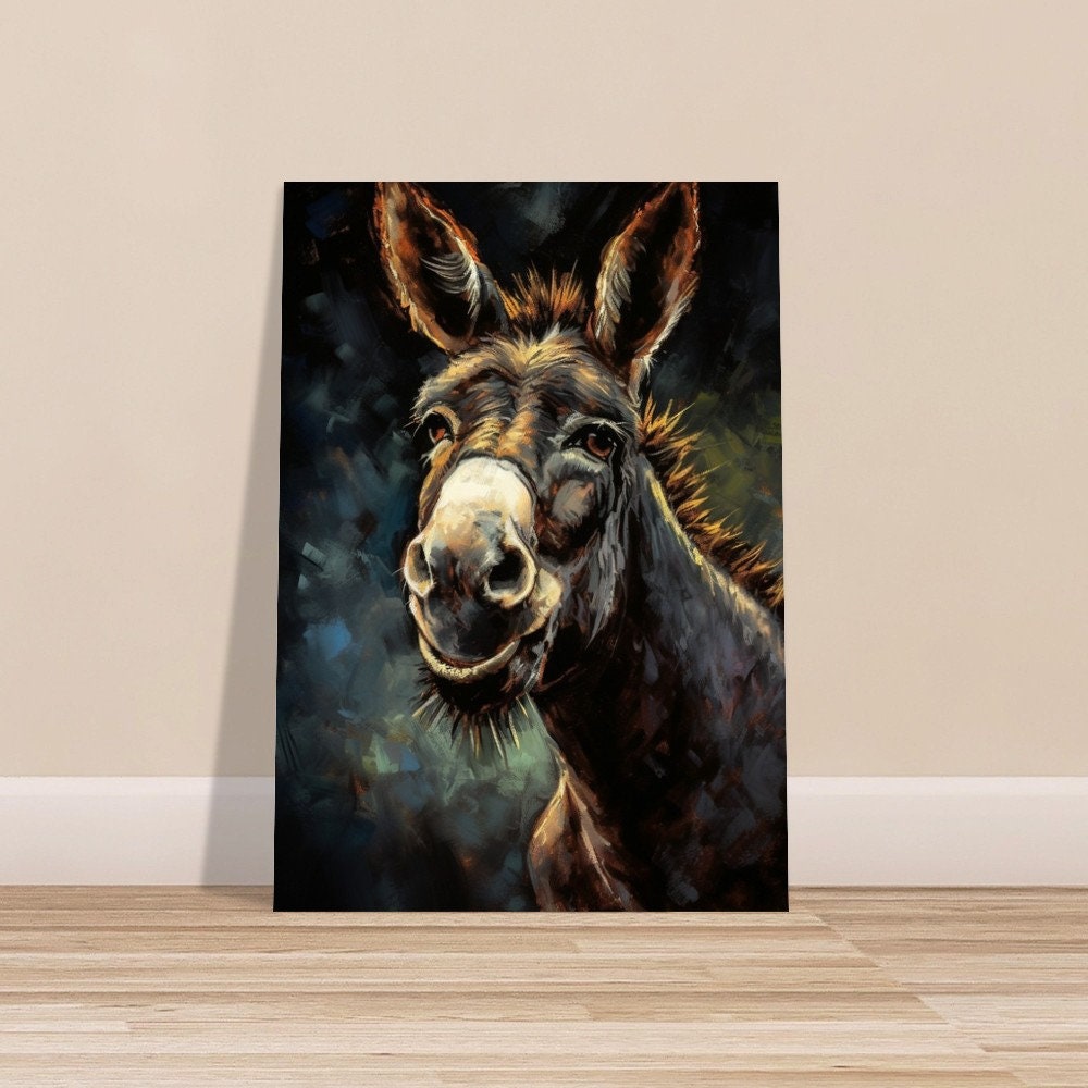 Happy Donkey Beautiful Premium Print - Unframed Pallet Knife Style Poster - Wildlife Animal Wall Art, Farm Animal, Farmer Gift - CanvasityCrafts - Free Shipping