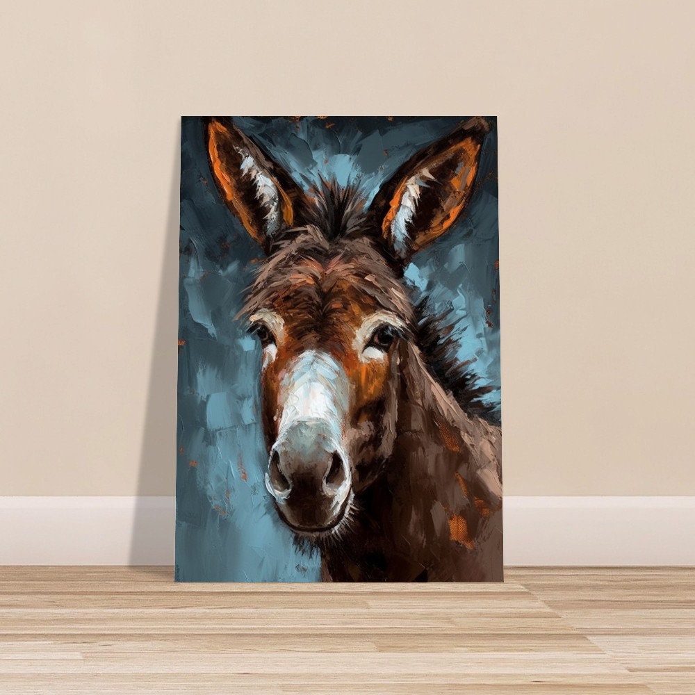 Happy Donkey Beautiful Premium Print - Unframed Pallet Knife Style Poster - Wildlife Animal Wall Art, Farm Animal, Farmer Gift - CanvasityCrafts - Free Shipping