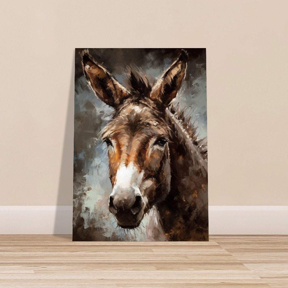 Happy Donkey Beautiful Premium Print - Unframed Pallet Knife Style Poster - Wildlife Animal Wall Art, Farm Animal, Farmer Gift - CanvasityCrafts - Free Shipping