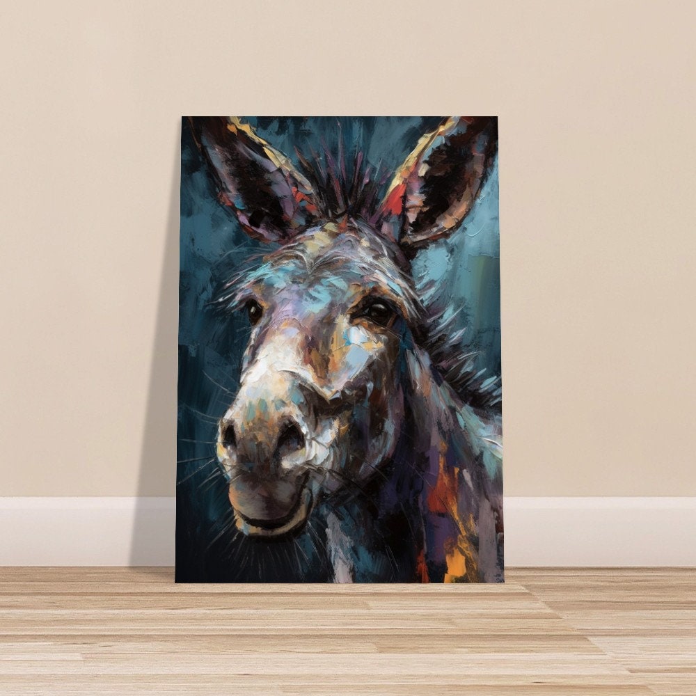 Happy Donkey Beautiful Premium Print - Unframed Pallet Knife Style Poster - Wildlife Animal Wall Art, Farm Animal, Farmer Gift - CanvasityCrafts - Free Shipping