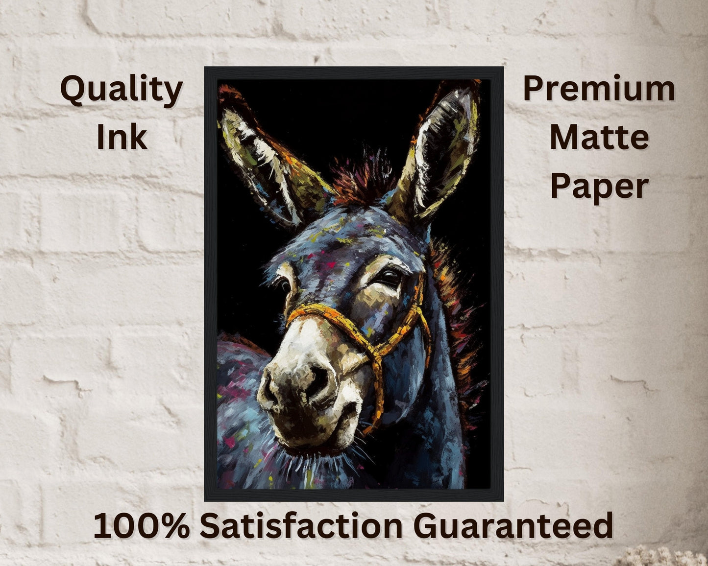 Happy Donkey Beautiful Premium Print - Unframed Pallet Knife Style Poster - Wildlife Animal Wall Art, Farm Animal, Farmer Gift - CanvasityCrafts - Free Shipping