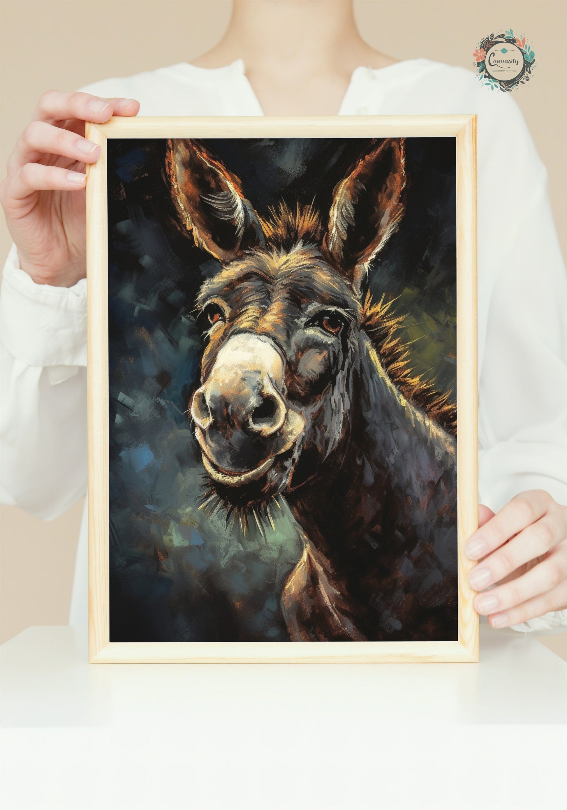 Happy Donkey Beautiful Premium Print - Unframed Pallet Knife Style Poster - Wildlife Animal Wall Art, Farm Animal, Farmer Gift - CanvasityCrafts - Free Shipping