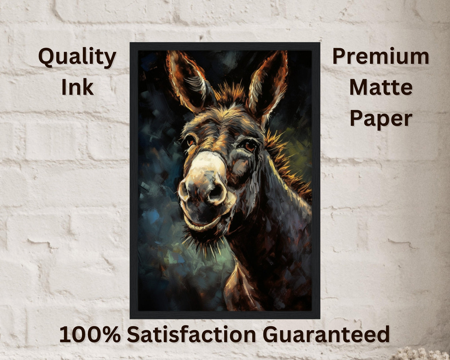 Happy Donkey Beautiful Premium Print - Unframed Pallet Knife Style Poster - Wildlife Animal Wall Art, Farm Animal, Farmer Gift - CanvasityCrafts - Free Shipping