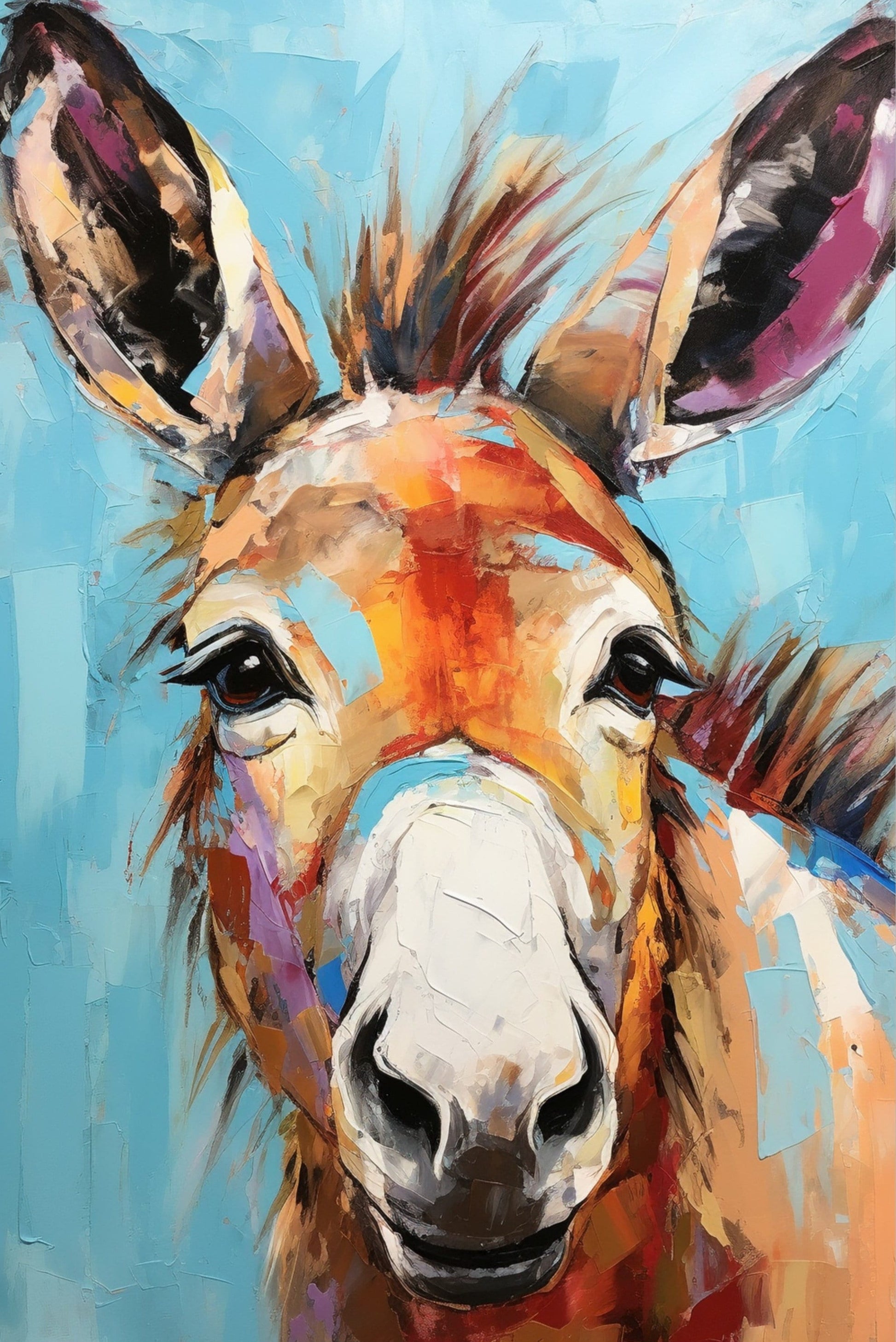 Happy Donkey Beautiful Premium Print - Unframed Pallet Knife Style Poster - Wildlife Animal Wall Art, Farm Animal, Farmer Gift - CanvasityCrafts - Free Shipping