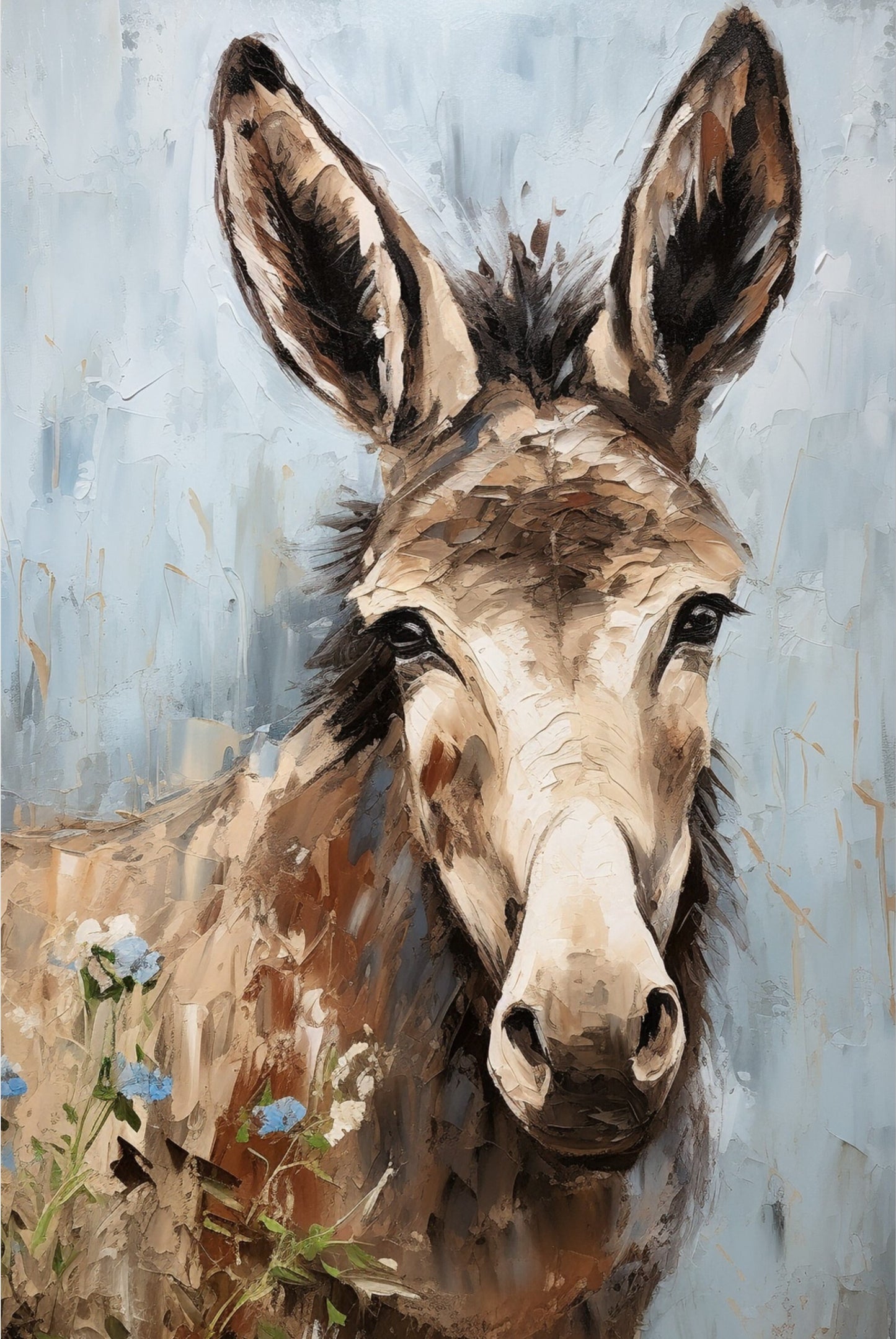 Happy Donkey Beautiful Premium Print - Unframed Pallet Knife Style Poster - Wildlife Animal Wall Art, Farm Animal, Farmer Gift - CanvasityCrafts - Free Shipping