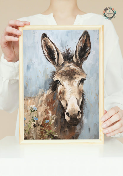 Happy Donkey Beautiful Premium Print - Unframed Pallet Knife Style Poster - Wildlife Animal Wall Art, Farm Animal, Farmer Gift - CanvasityCrafts - Free Shipping