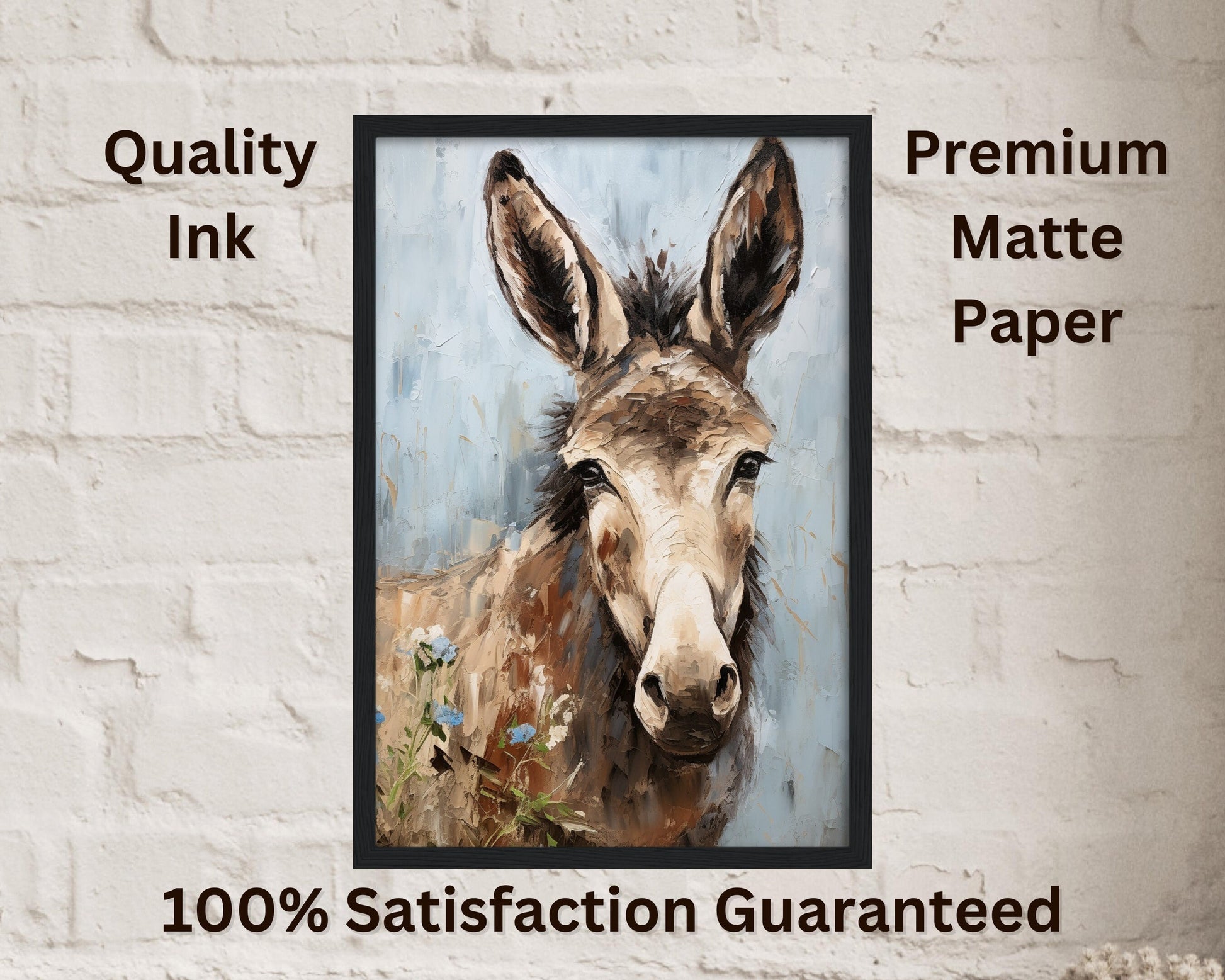 Happy Donkey Beautiful Premium Print - Unframed Pallet Knife Style Poster - Wildlife Animal Wall Art, Farm Animal, Farmer Gift - CanvasityCrafts - Free Shipping