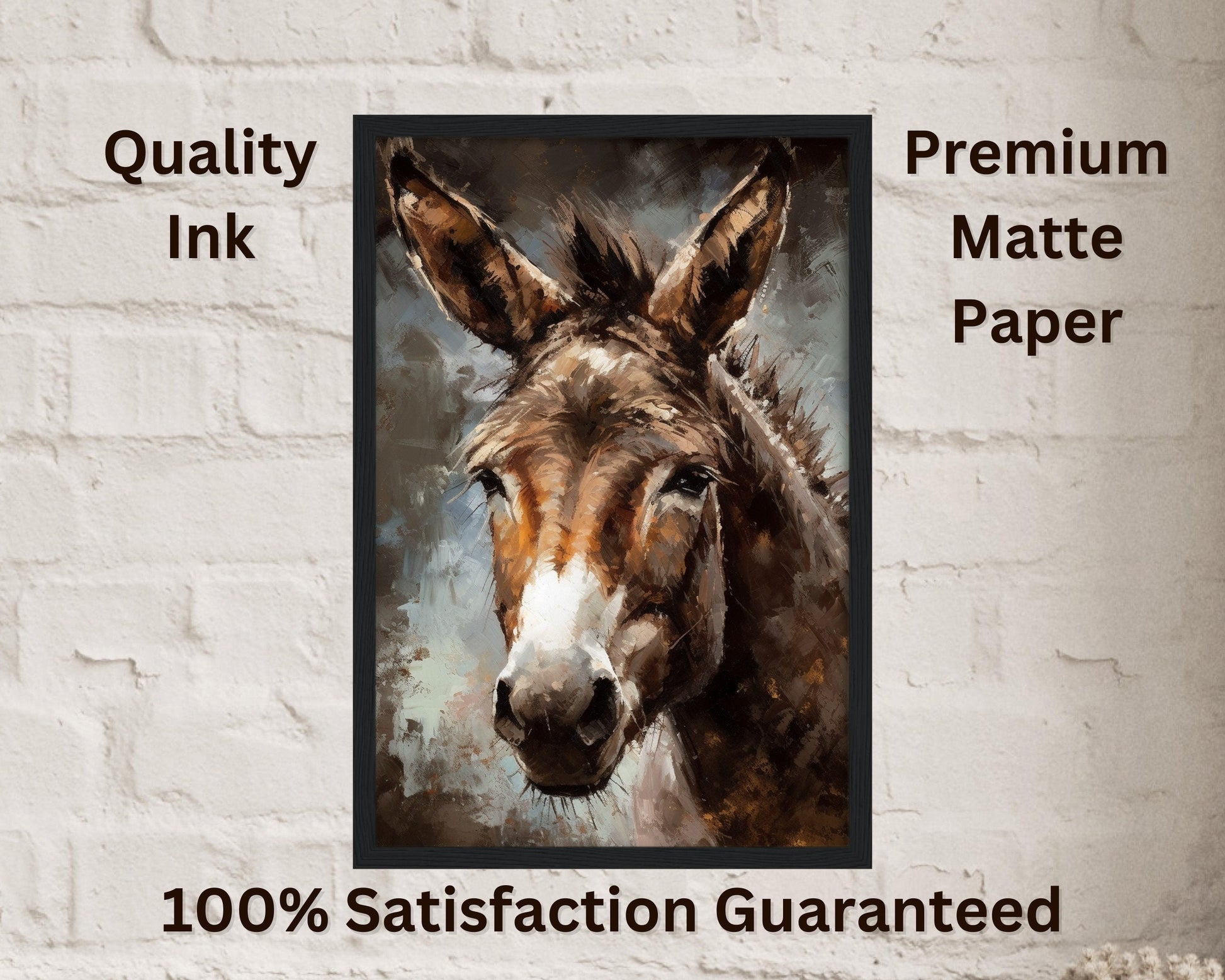 Happy Donkey Beautiful Premium Print - Unframed Pallet Knife Style Poster - Wildlife Animal Wall Art, Farm Animal, Farmer Gift - CanvasityCrafts - Free Shipping