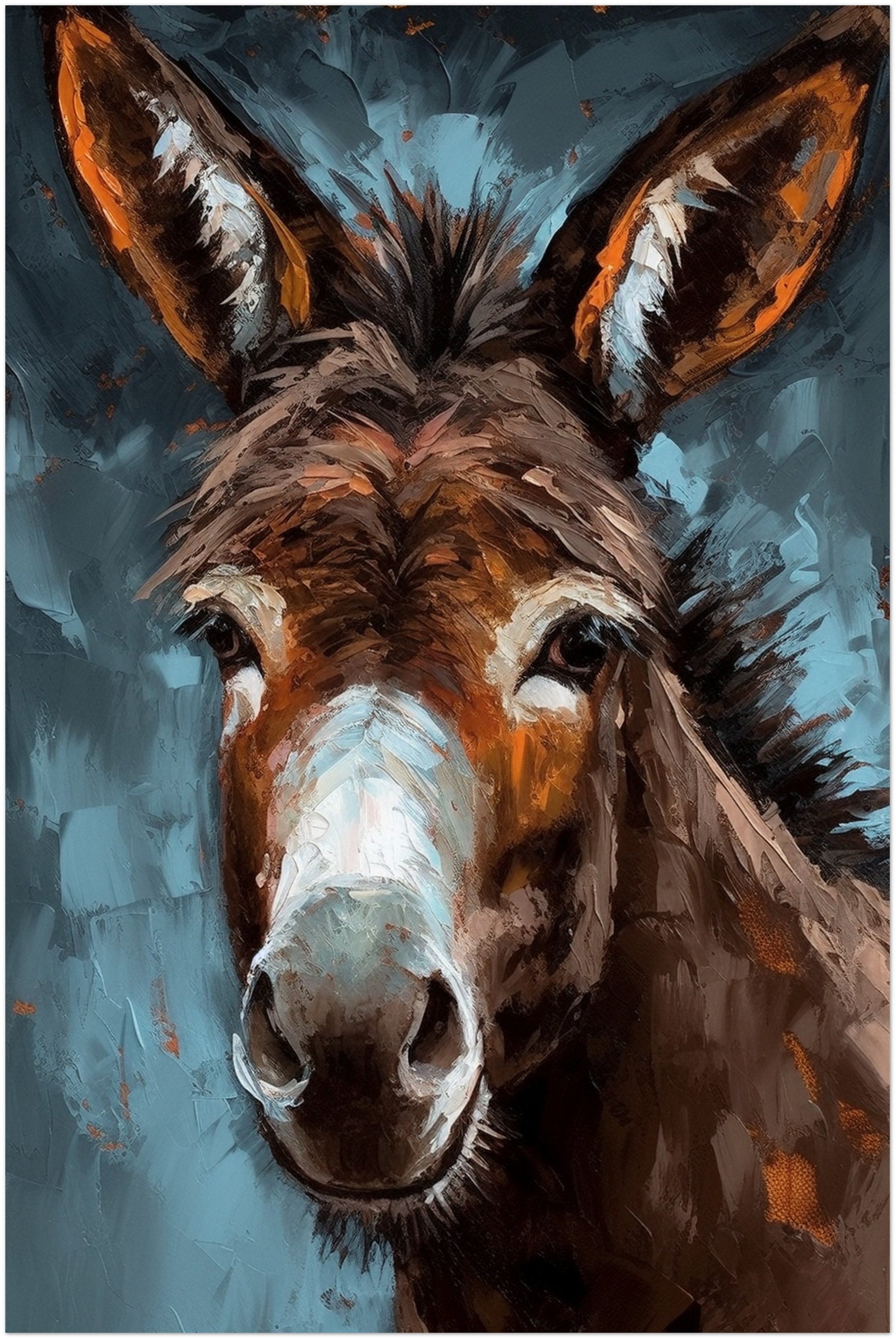 Happy Donkey Beautiful Premium Print - Unframed Pallet Knife Style Poster - Wildlife Animal Wall Art, Farm Animal, Farmer Gift - CanvasityCrafts - Free Shipping