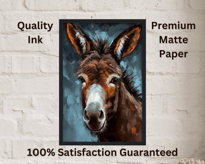 Happy Donkey Beautiful Premium Print - Unframed Pallet Knife Style Poster - Wildlife Animal Wall Art, Farm Animal, Farmer Gift - CanvasityCrafts - Free Shipping