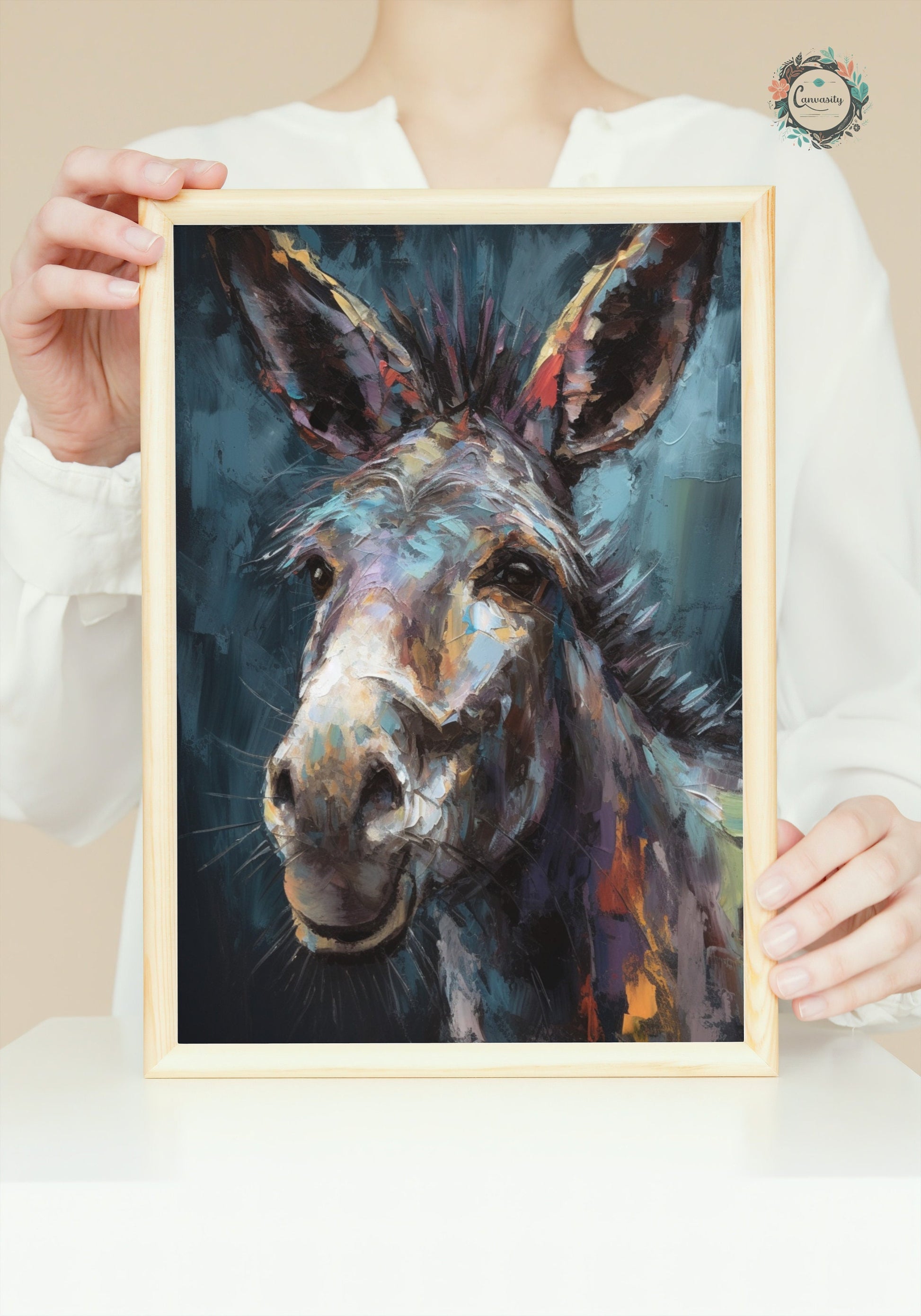 Happy Donkey Beautiful Premium Print - Unframed Pallet Knife Style Poster - Wildlife Animal Wall Art, Farm Animal, Farmer Gift - CanvasityCrafts - Free Shipping