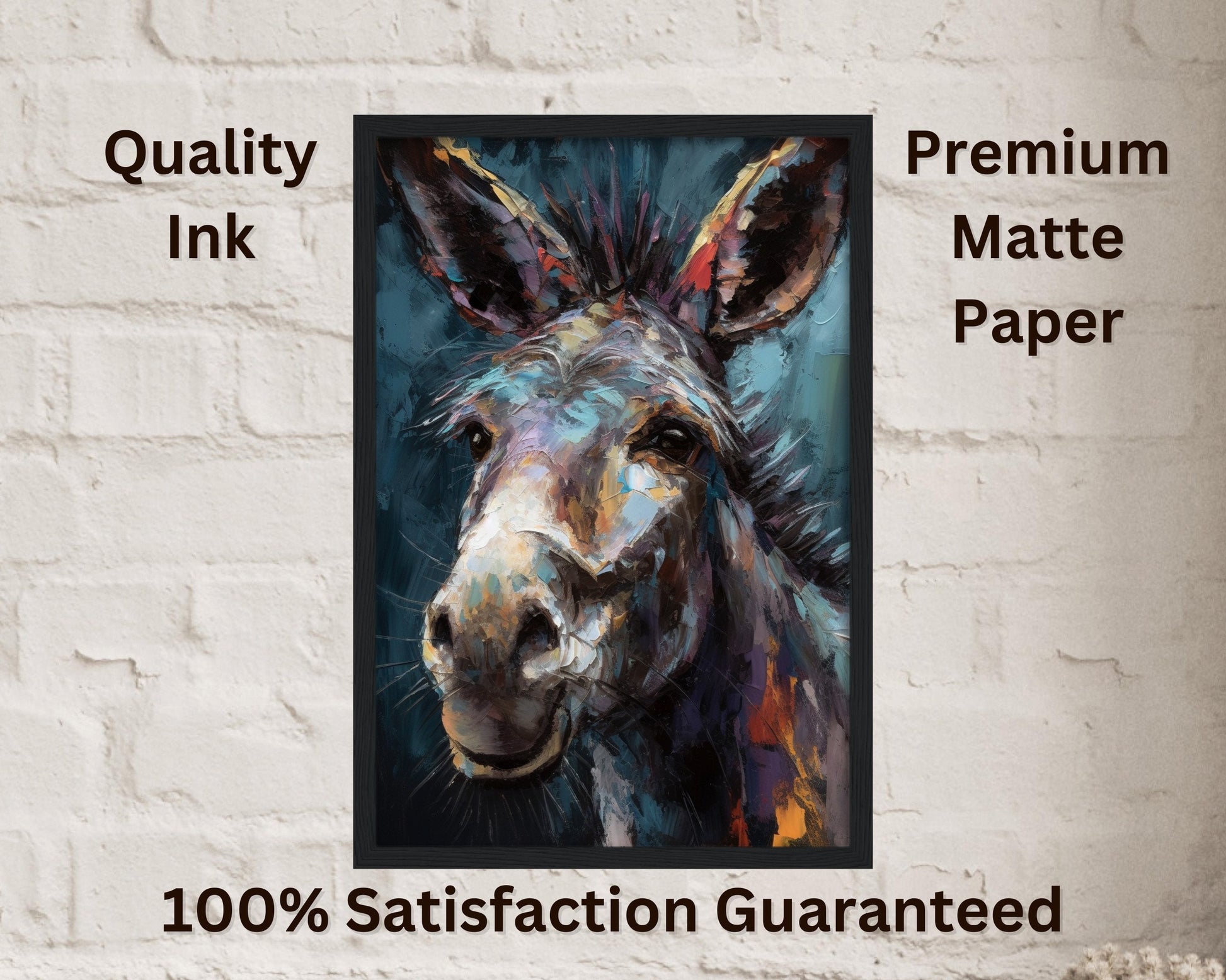 Happy Donkey Beautiful Premium Print - Unframed Pallet Knife Style Poster - Wildlife Animal Wall Art, Farm Animal, Farmer Gift - CanvasityCrafts - Free Shipping