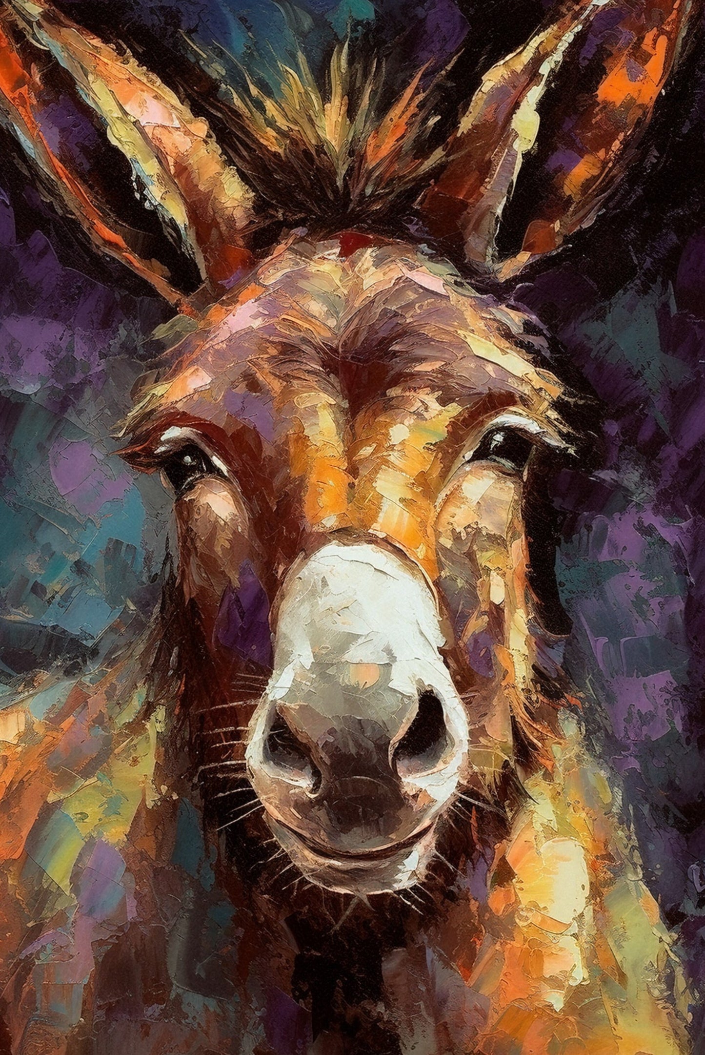 Happy Donkey Beautiful Premium Print - Unframed Pallet Knife Style Poster - Wildlife Animal Wall Art, Farm Animal, Farmer Gift - CanvasityCrafts - Free Shipping