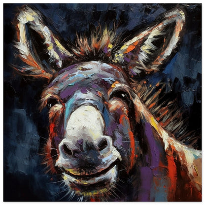 Happy Donkey Beautiful Premium Print - Unframed Pallet Knife Style Poster - Wildlife Animal Wall Art, Farm Animal, Farmer Gift - CanvasityCrafts - Free Shipping