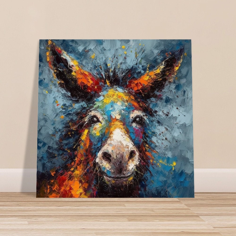 Abstract Happy Donkey Geometric Premium Print - Unframed Pallet Knife Style Poster - Wildlife Animal Wall Art, Farm Animal, Farmer Gift - CanvasityCrafts - Free Shipping