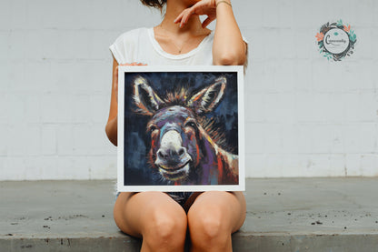 Happy Donkey Beautiful Premium Print - Unframed Pallet Knife Style Poster - Wildlife Animal Wall Art, Farm Animal, Farmer Gift - CanvasityCrafts - Free Shipping