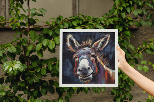 Happy Donkey Beautiful Premium Print - Unframed Pallet Knife Style Poster - Wildlife Animal Wall Art, Farm Animal, Farmer Gift - CanvasityCrafts - Free Shipping