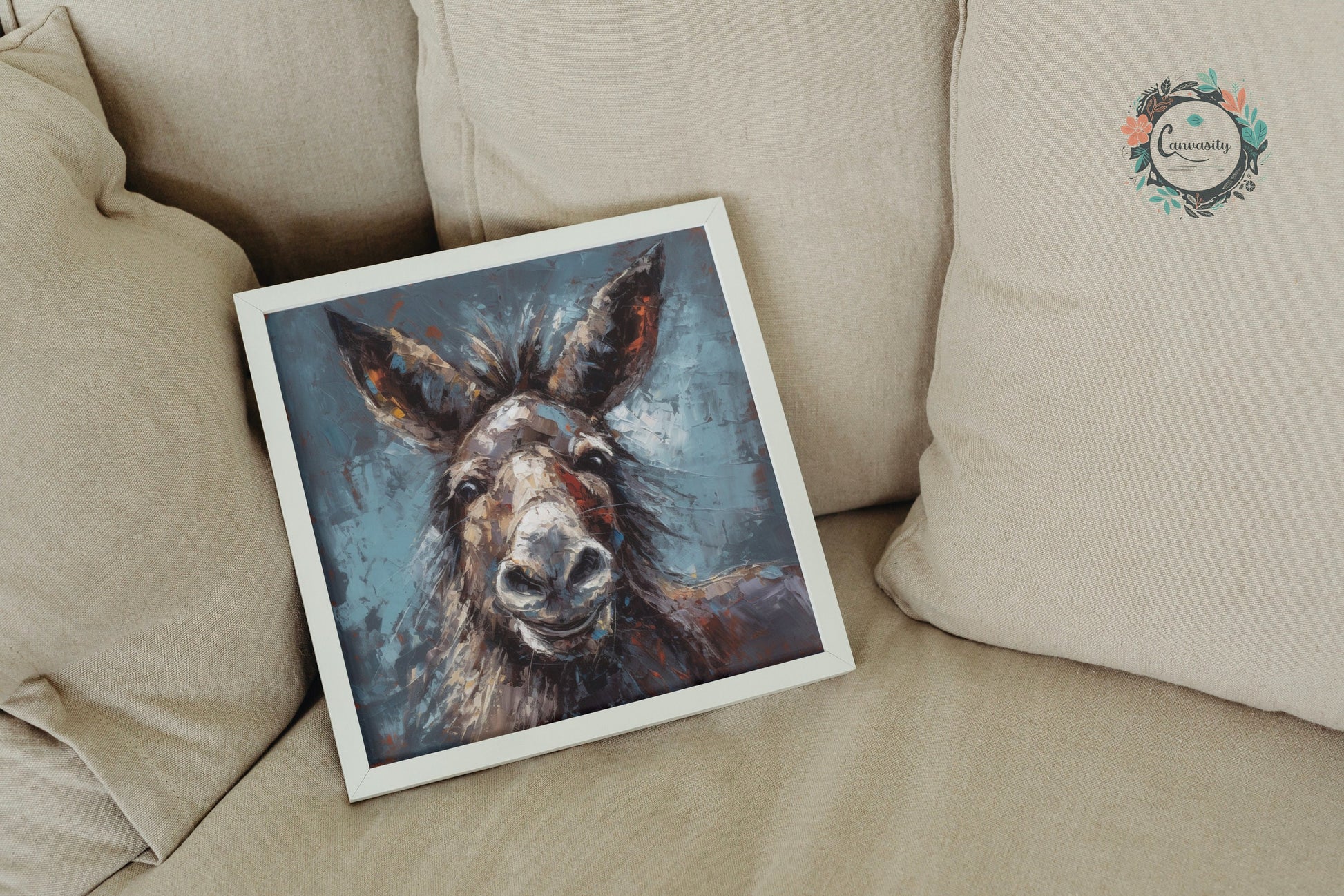 Funny Happy Donkey Beautiful Premium Print - Unframed Pallet Knife Style Poster - Wildlife Animal Wall Art, Farm Animal, Farmer Gift - CanvasityCrafts - Free Shipping